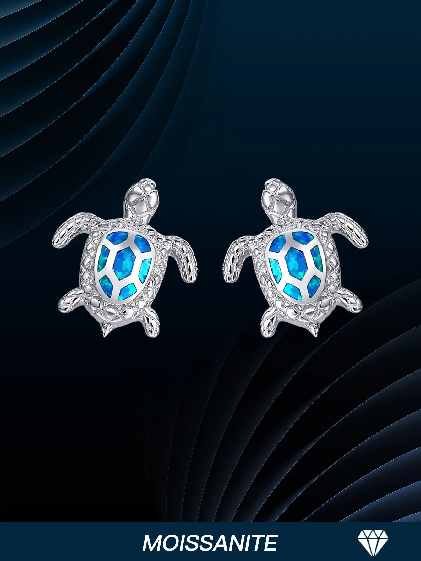 Fine Jewelry Ocean Animal Cute Turtle Stud Earring 925 Sterling Silver Sea Turtle Turquoise VVS Moissanite Stud Earrings