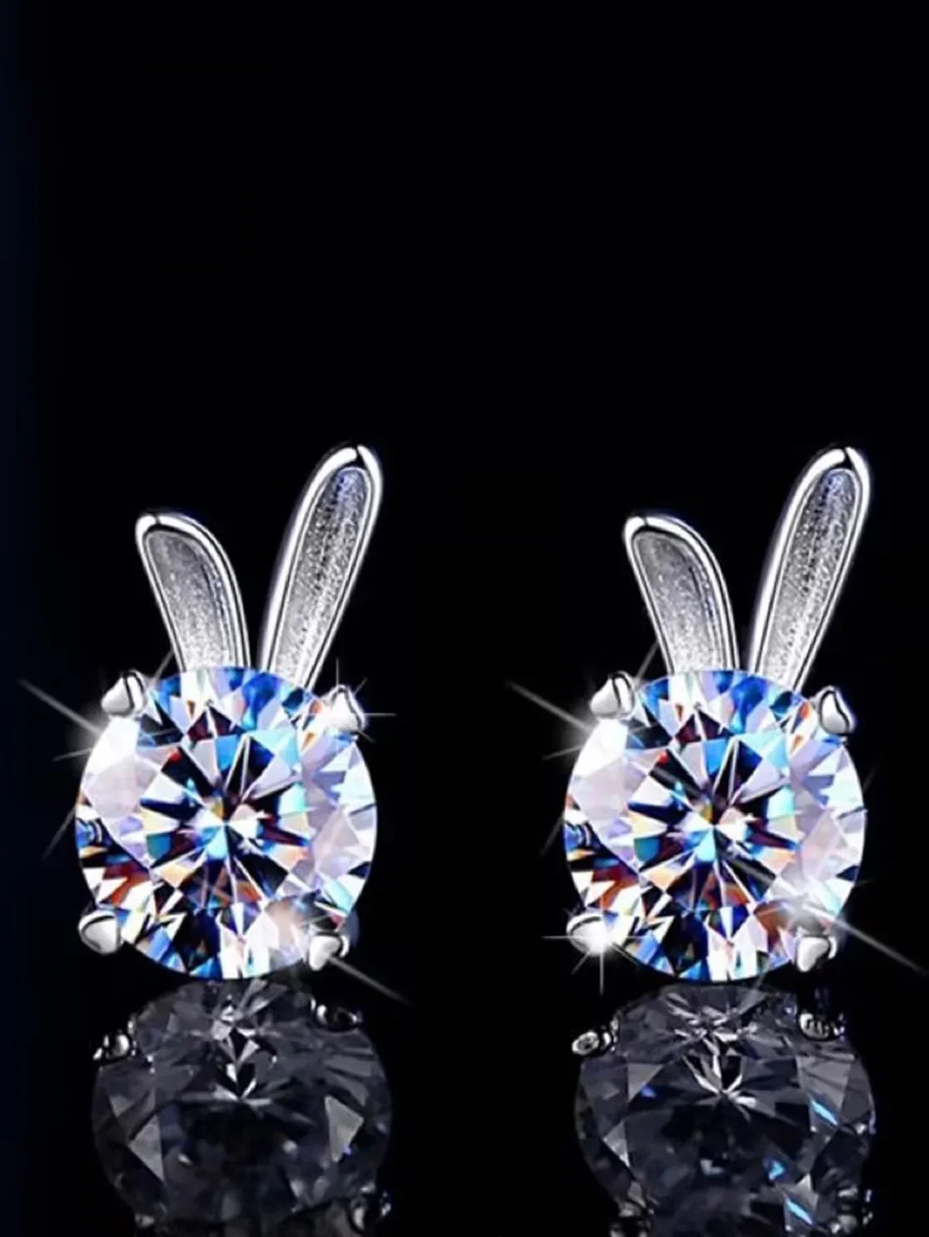 1ct Rabbit Style 5mm Round Moissanite Stud Earrings 925 Sterling Silver with Certification for Women