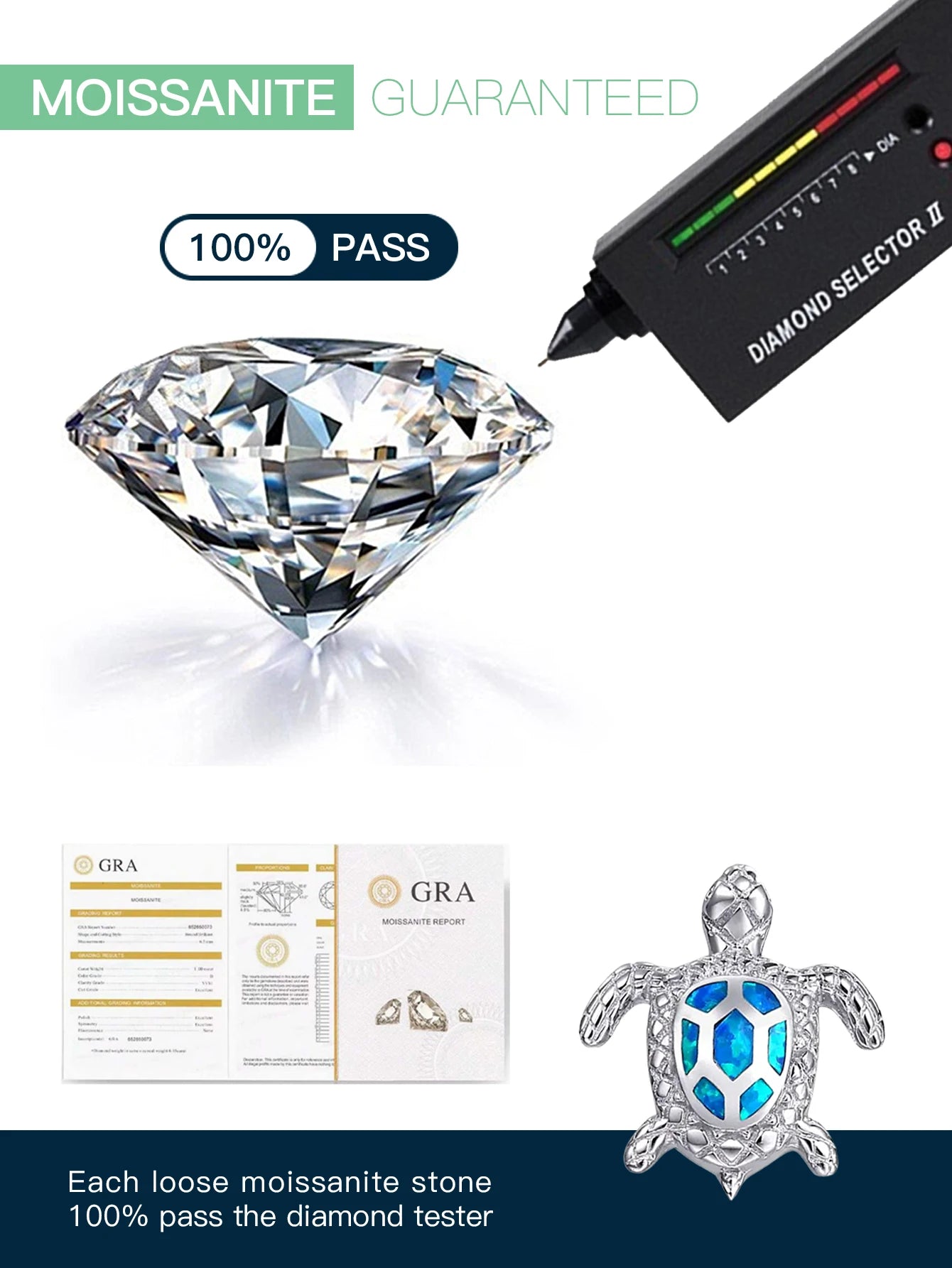 Fine Jewelry Ocean Animal Cute Turtle Stud Earring 925 Sterling Silver Sea Turtle Turquoise VVS Moissanite Stud Earrings