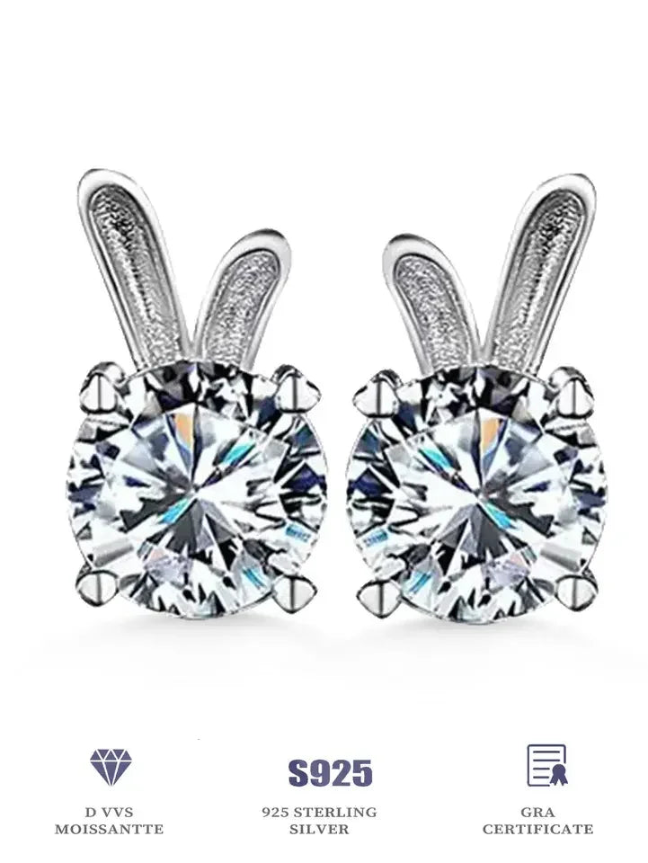 1ct Rabbit Style 5mm Round Moissanite Stud Earrings 925 Sterling Silver with Certification for Women