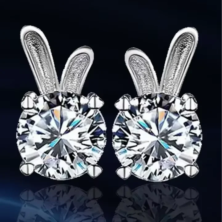 1ct Rabbit Style 5mm Round Moissanite Stud Earrings 925 Sterling Silver with Certification for Women