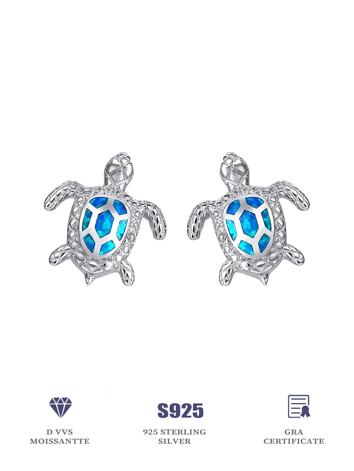 Fine Jewelry Ocean Animal Cute Turtle Stud Earring 925 Sterling Silver Sea Turtle Turquoise VVS Moissanite Stud Earrings