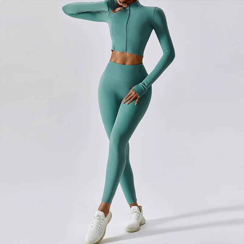 Workout Outfit Active Wear 3 Pieces Workout Clothes For Women Sports Bra High Waist Gym Leggings Long-Sleeved Fitness Sportswear