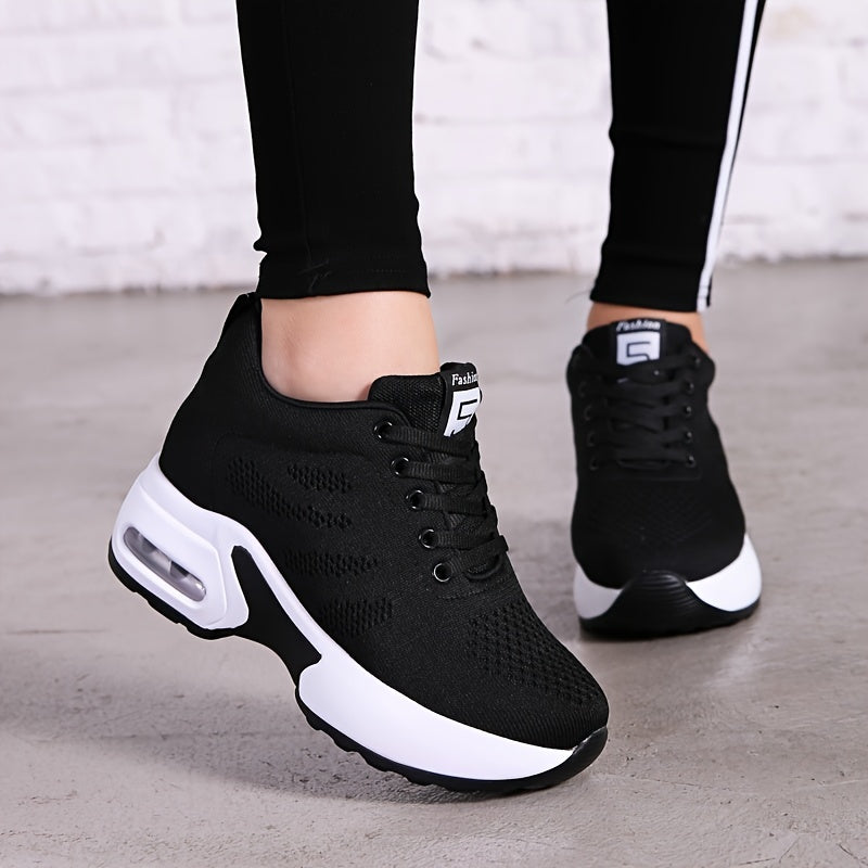 KOWAYI Women's Lightweight Breathable Mesh Low-Top Sneakers - Summer Casual Shoes with Cushioned Comfort, Black & White Accents for Walking, Errands & Casual Attire, Sporty Lifestyle Shoes | Modern Sneakers | Breathable Mesh