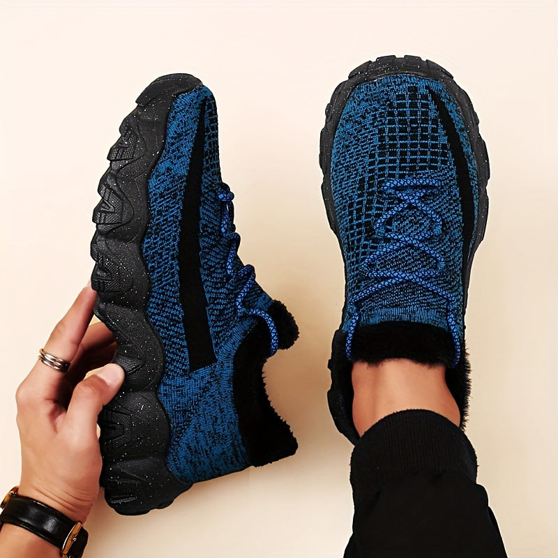 Men's Casual Sneakers - Geometric Pattern, Breathable Knit Upper, Lace-Up Closure, Durable Rubber Sole, Comfortable Fabric Lining for Spring Sports & Casual Attire, Athletic Footwear | Geometric Pattern Shoes | Knit Construct