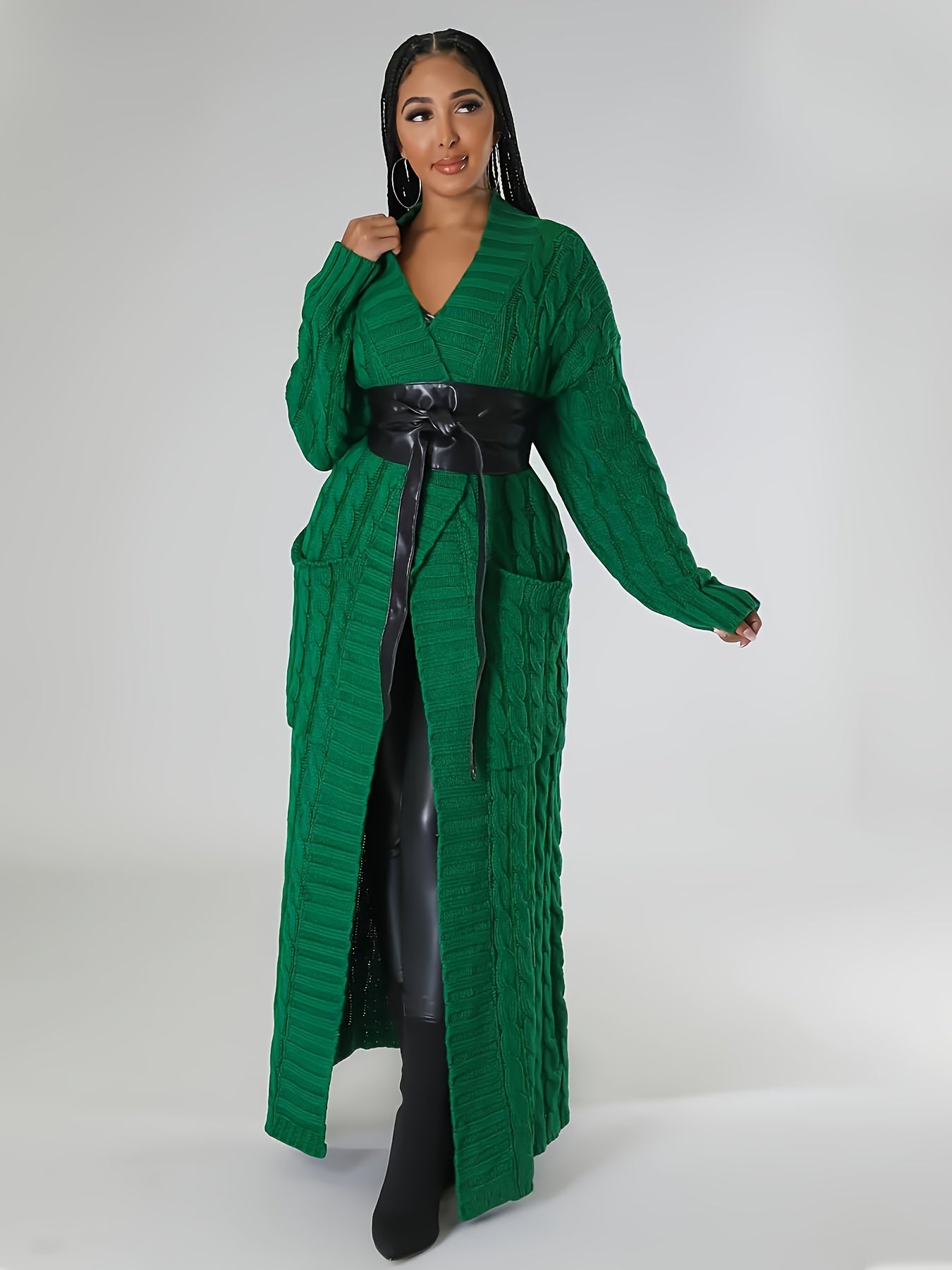 [Elegant Brown Cardigan] Plus Size Women's Elegant Long Sleeve Cardigan | Oversized Solid Brown Sweater with Contrast Collar | Thick & Comfortable Fall/Winter Layering Piece | 2022 Autumn Winter Apparel | Construction, Sweate