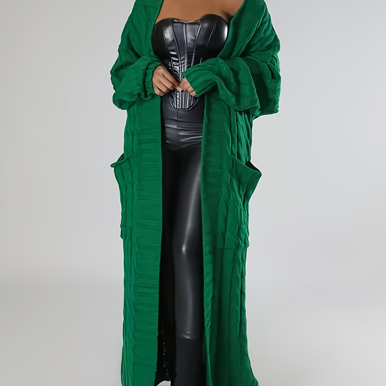 [Elegant Brown Cardigan] Plus Size Women's Elegant Long Sleeve Cardigan | Oversized Solid Brown Sweater with Contrast Collar | Thick & Comfortable Fall/Winter Layering Piece | 2022 Autumn Winter Apparel | Construction, Sweate