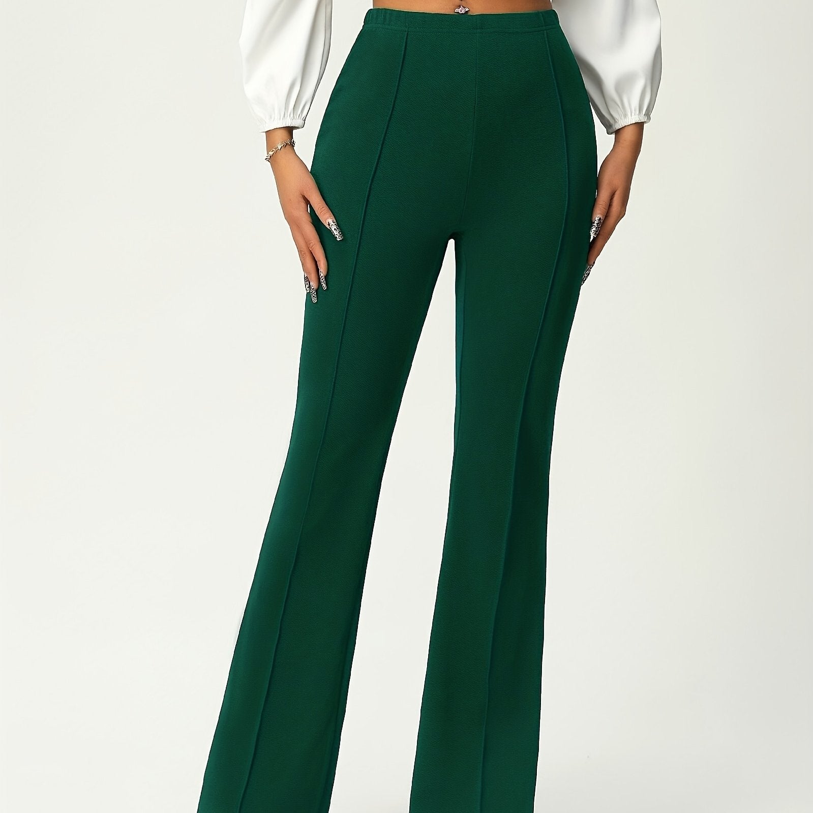 [Vibrant Flare Pants] Vibrant Blue Women's High-Waist Flare Pants | Elastic Waist, Wide-Leg Design, Comfortable Fashion, Perfect for Casual Outings - Flared Leg Pants