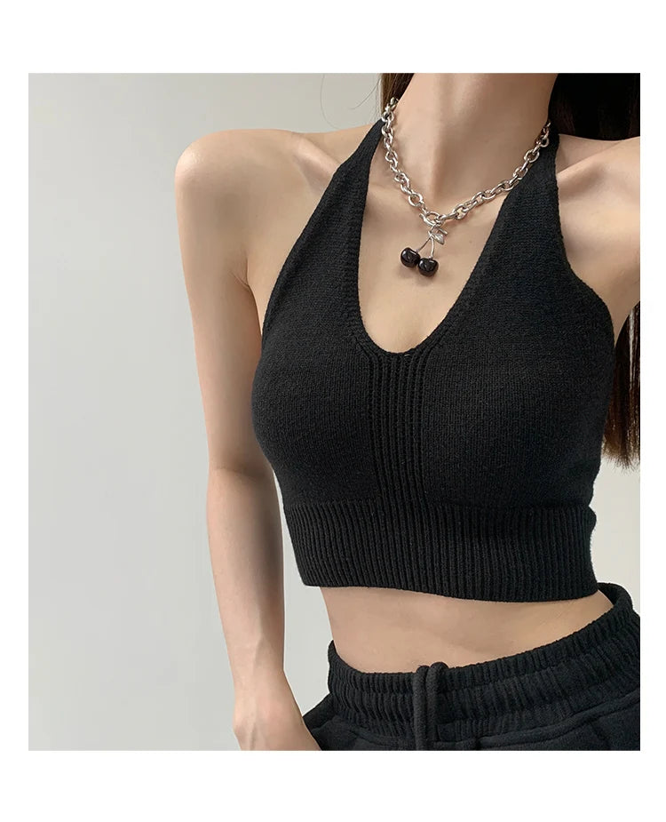 HELIAR Women V-Neck Sexy Tops Cross Halter Tops Knitted Y2K Tops Women Solid Crop Tops Women Camis INS Hot Tops 2025 Summer