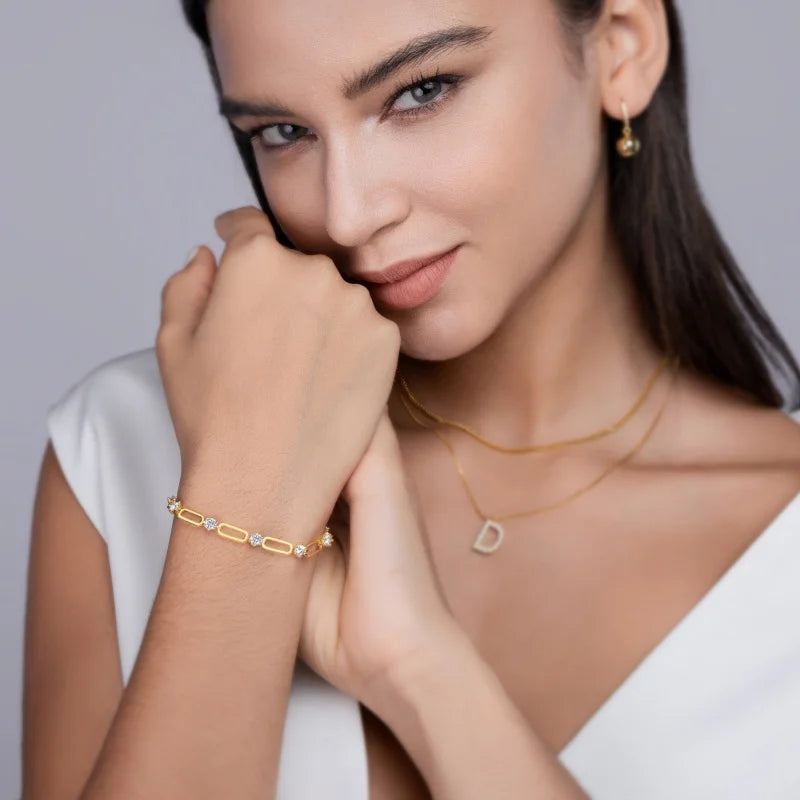4mm Moissanite Bracelet 925 Silver 18K Gold Plated Link Chain Sparkling Stones Tennis Chain Bracelet