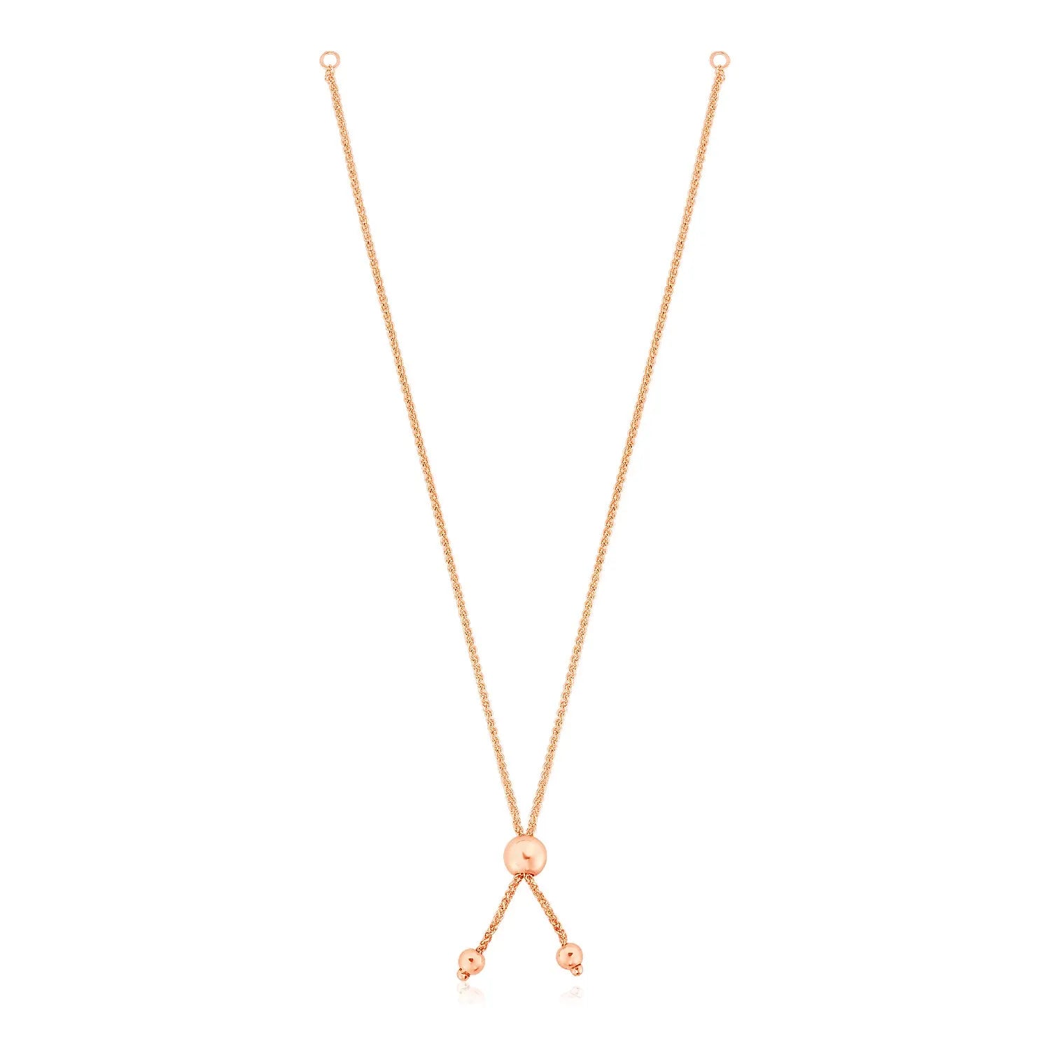 UD2 10k Rose Gold Adjustable 8-inch Friendship Bracelet Chain with Ball Slide Fashion Jewelry Sets