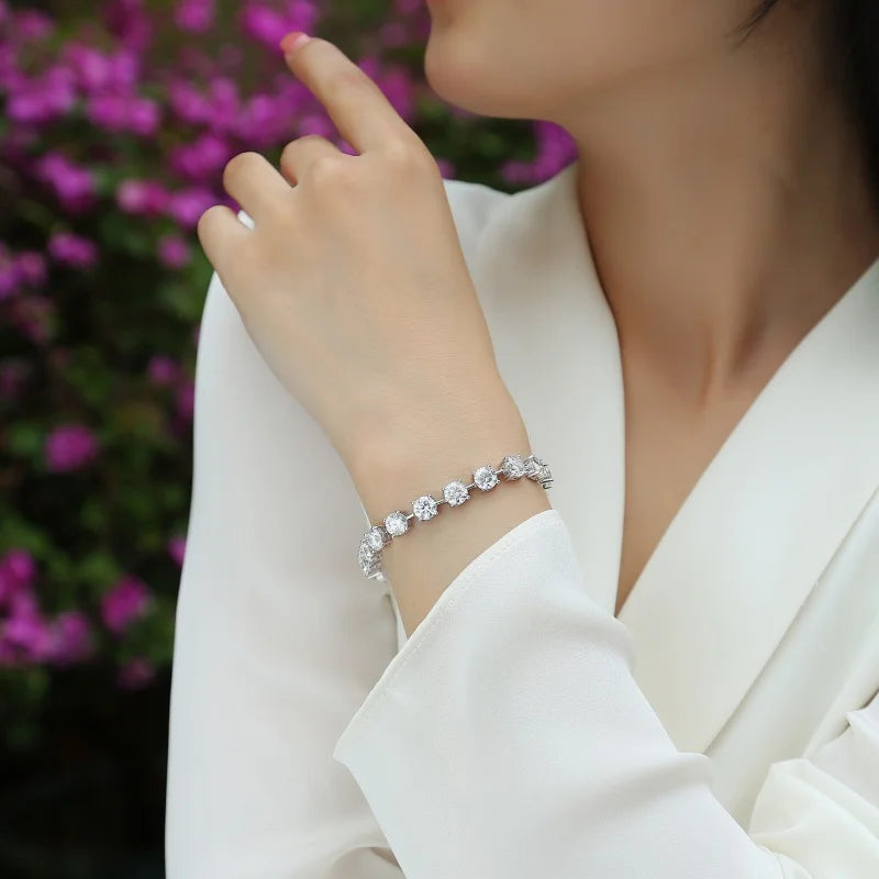 Sparkling S925 Sterling Silver Moissanite Tennis Chain Bracelet Elegant Women Jewelry Bracelet