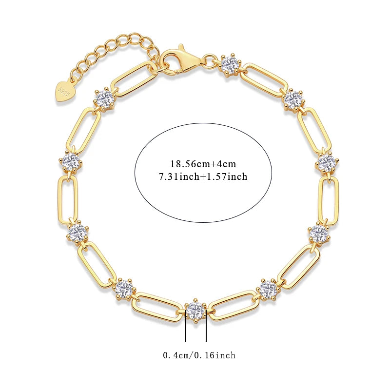 4mm Moissanite Bracelet 925 Silver 18K Gold Plated Link Chain Sparkling Stones Tennis Chain Bracelet