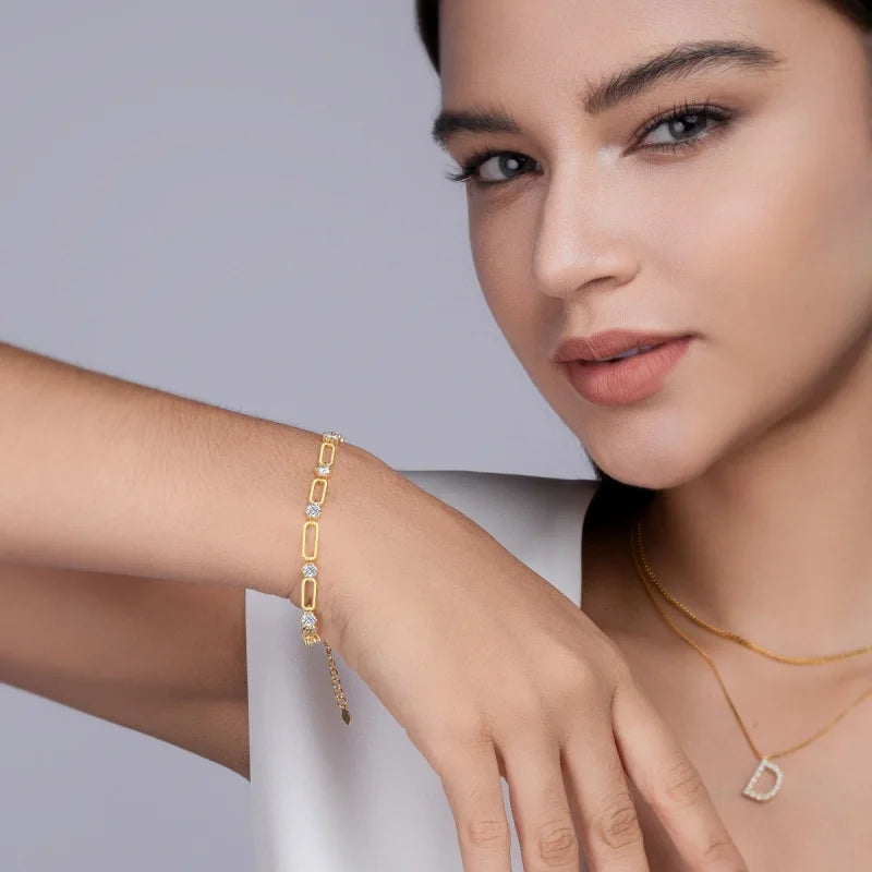 4mm Moissanite Bracelet 925 Silver 18K Gold Plated Link Chain Sparkling Stones Tennis Chain Bracelet