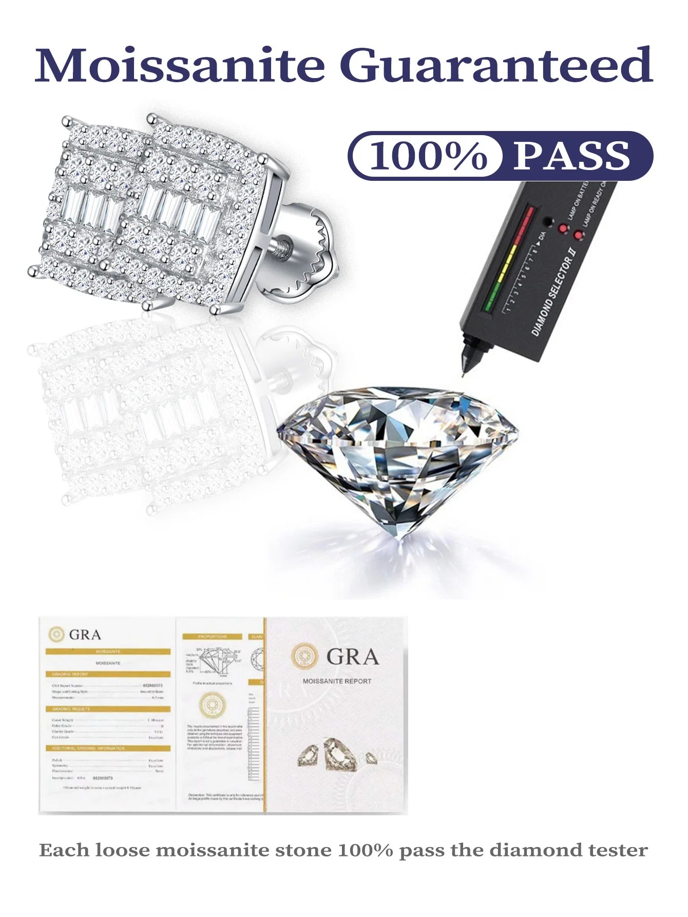 Lab Grown Diamond Earrings Fashion Design Rhodium S925 Sterling Silver Luxury VVS Moissanite Round Women Stud Earrings