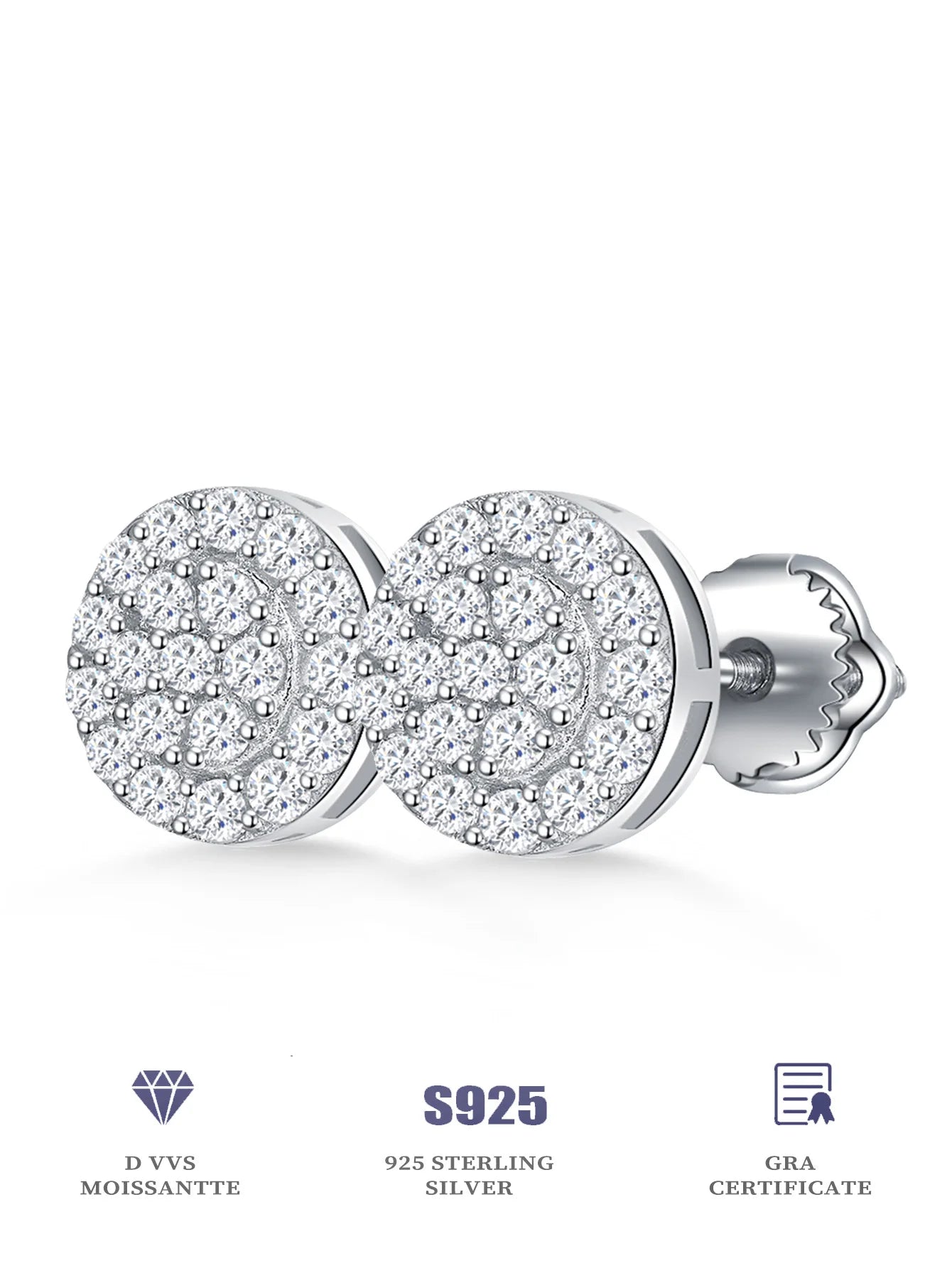 Wholesale Lab Grown Diamond Earrings Rhodium S925 Sterling Silver Luxury VVS Moissanite Round Women Stud Earrings