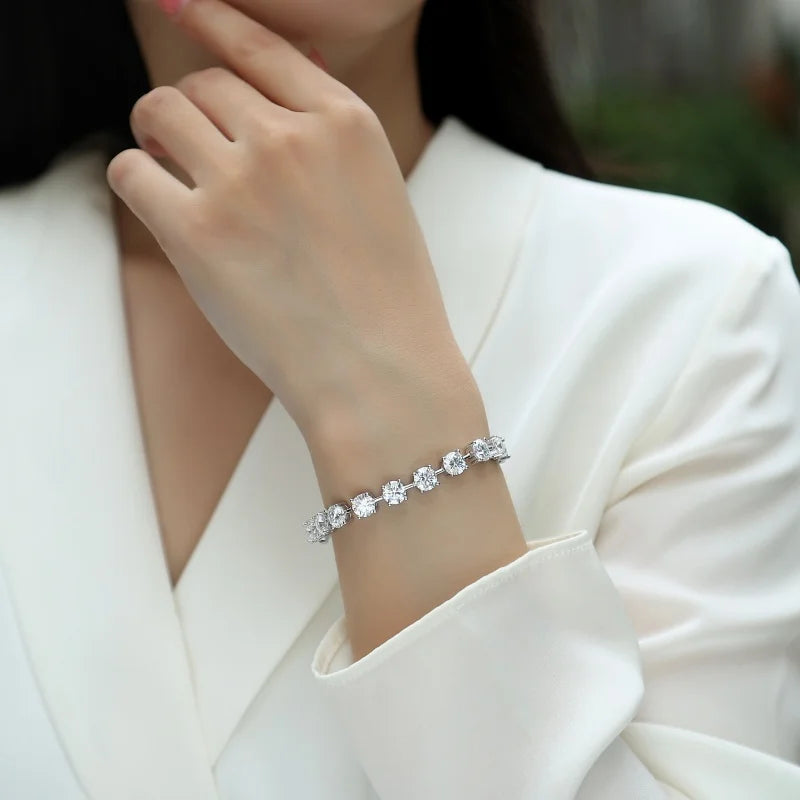Sparkling S925 Sterling Silver Moissanite Tennis Chain Bracelet Elegant Women Jewelry Bracelet
