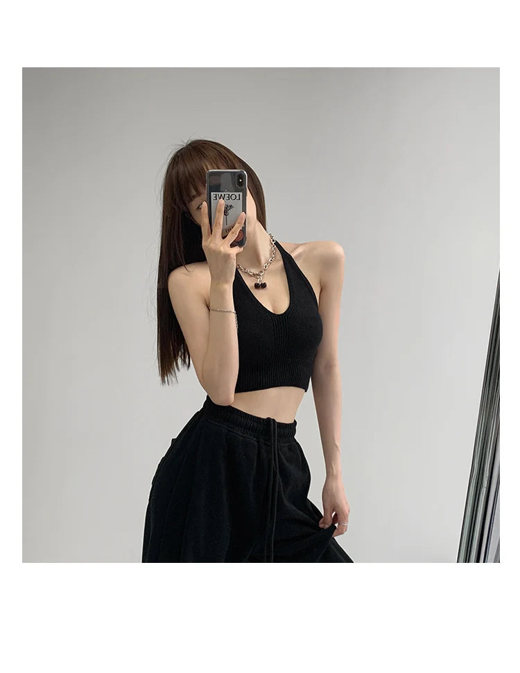 HELIAR Women V-Neck Sexy Tops Cross Halter Tops Knitted Y2K Tops Women Solid Crop Tops Women Camis INS Hot Tops 2025 Summer