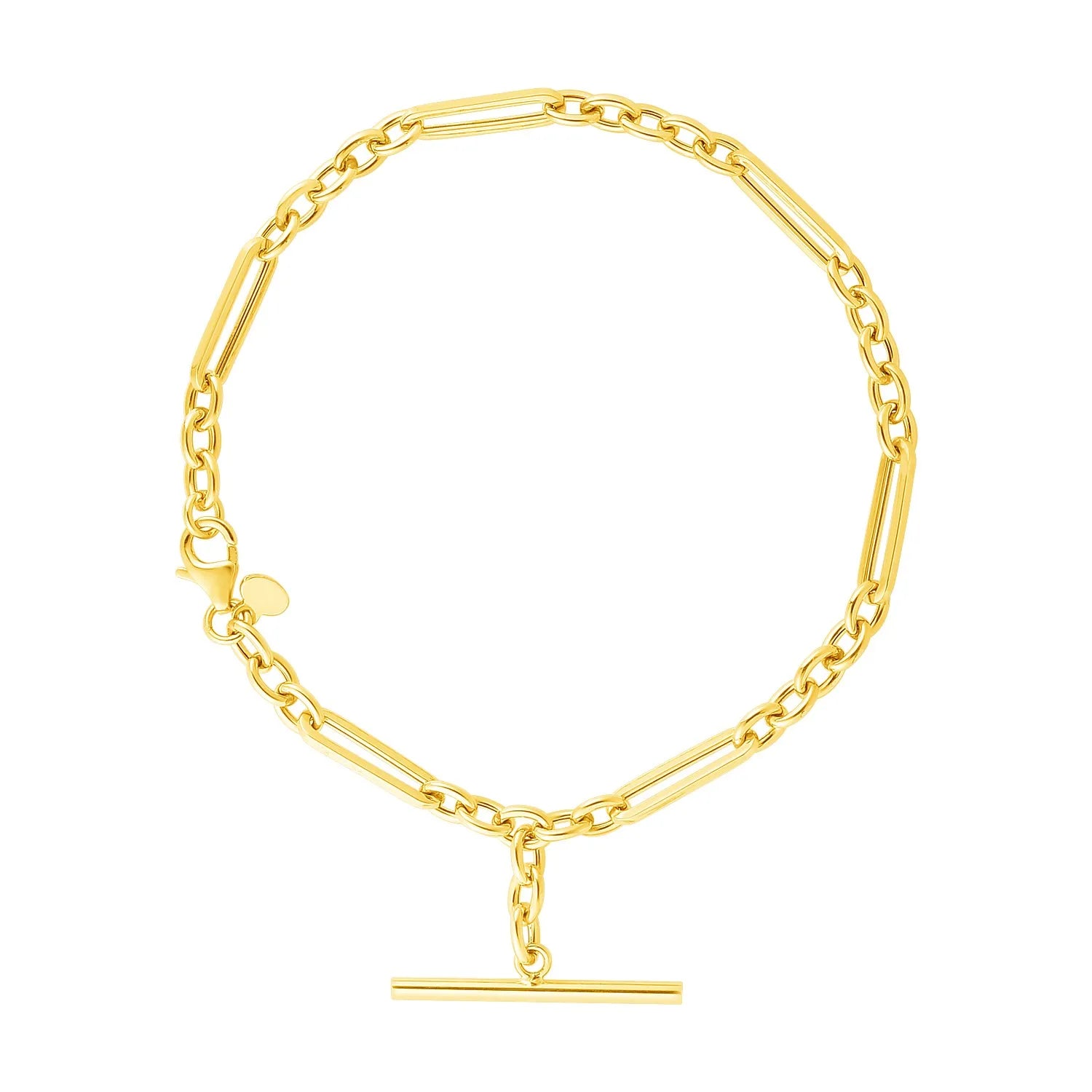 UD2 14k Yellow Gold 7 1/5 Inch Fashion Charm Bracelet Alternating Oval and Round Chain with Toggle