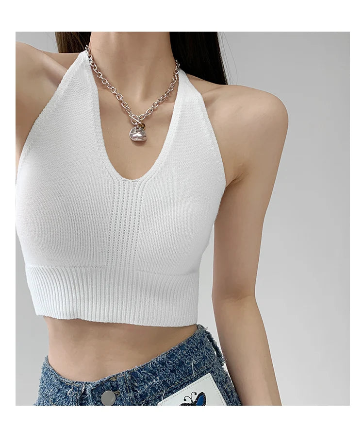 HELIAR Women V-Neck Sexy Tops Cross Halter Tops Knitted Y2K Tops Women Solid Crop Tops Women Camis INS Hot Tops 2025 Summer