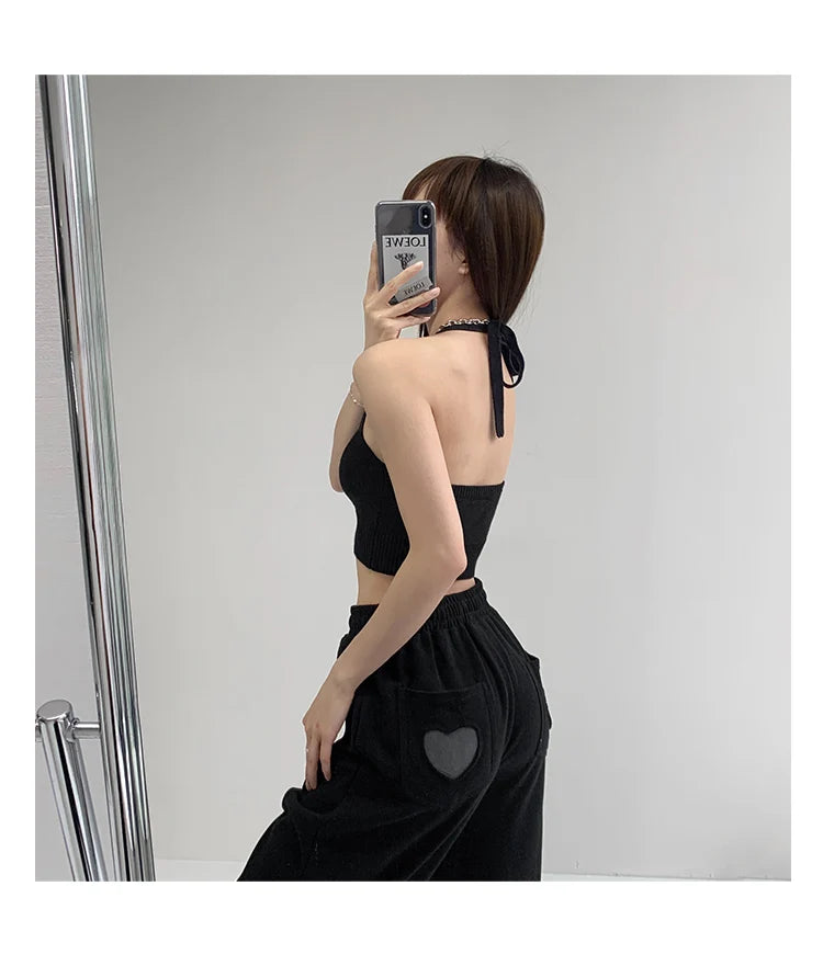 HELIAR Women V-Neck Sexy Tops Cross Halter Tops Knitted Y2K Tops Women Solid Crop Tops Women Camis INS Hot Tops 2025 Summer