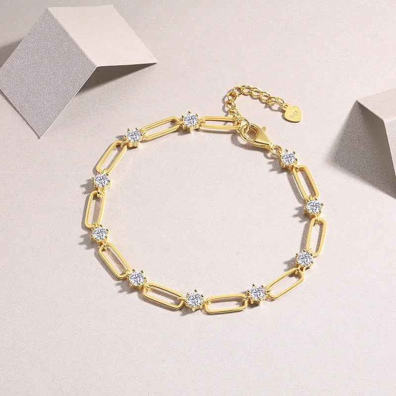 4mm Moissanite Bracelet 925 Silver 18K Gold Plated Link Chain Sparkling Stones Tennis Chain Bracelet