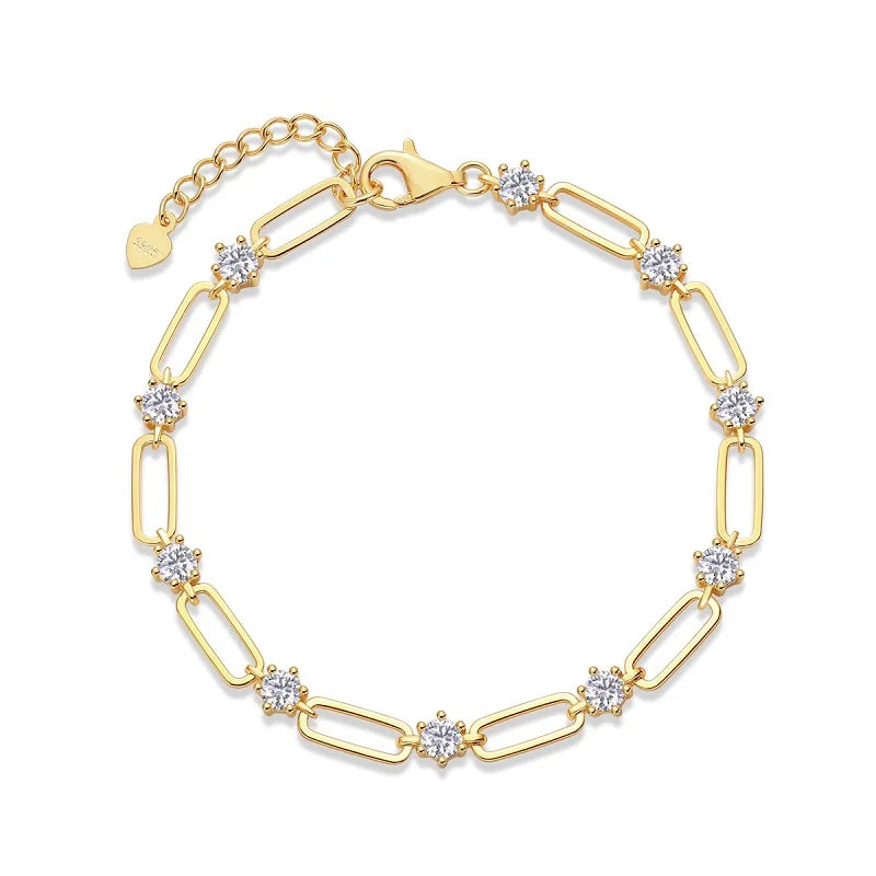 4mm Moissanite Bracelet 925 Silver 18K Gold Plated Link Chain Sparkling Stones Tennis Chain Bracelet