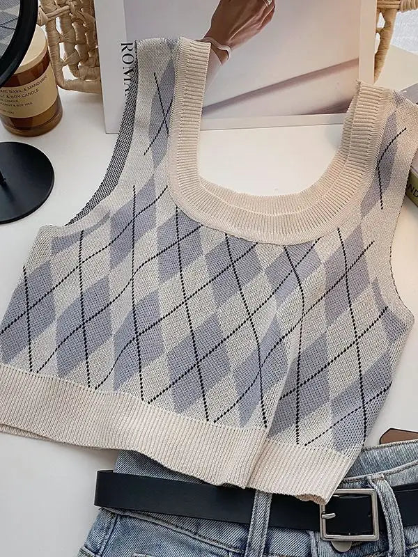 HELIAR Women Plaid Tank Tops Backless Cute Camis Female Crop Tops Knitted Tops Women Crop Tank Tops 2025 Summer