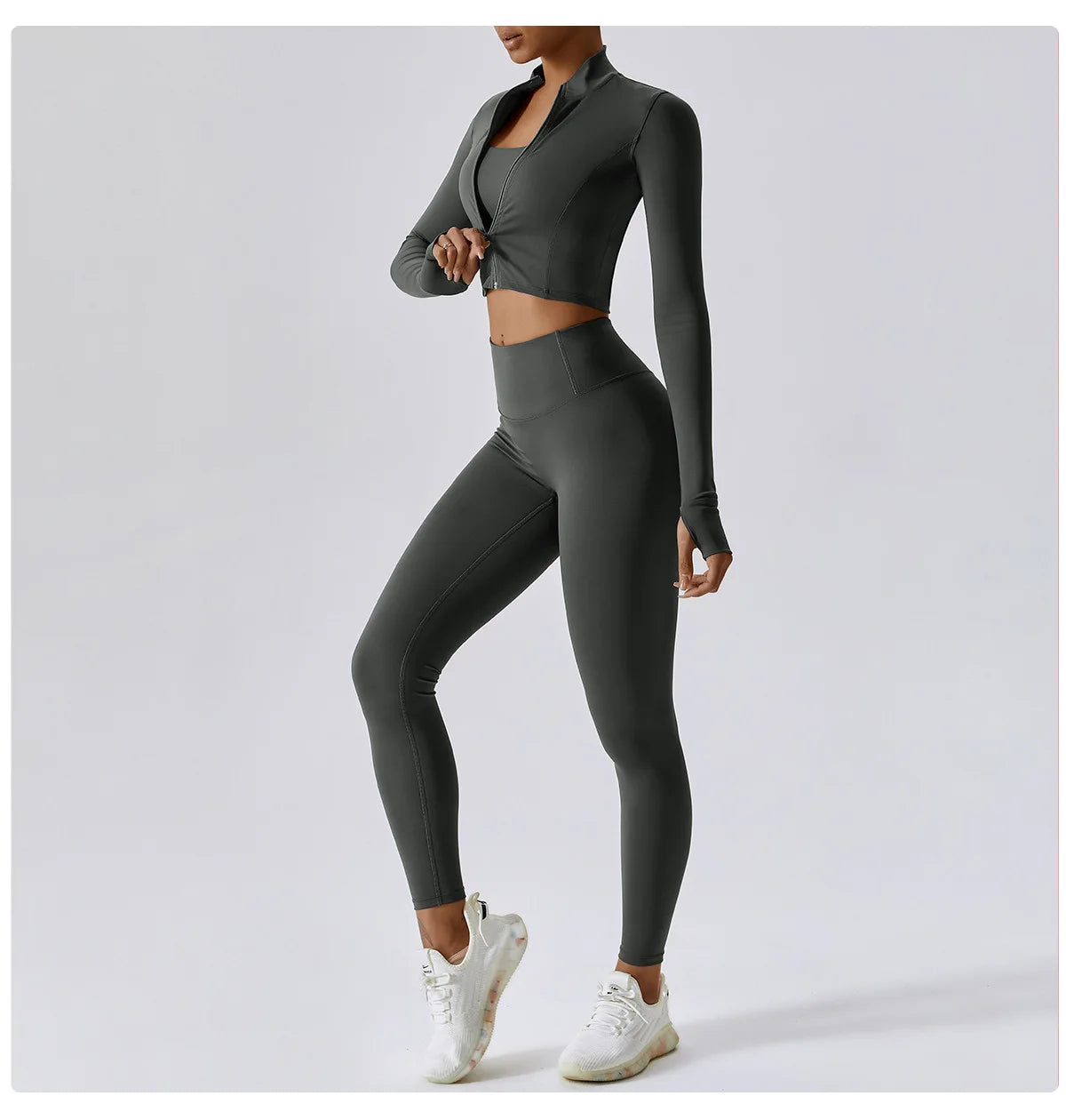 Workout Outfit Active Wear 3 Pieces Workout Clothes For Women Sports Bra High Waist Gym Leggings Long-Sleeved Fitness Sportswear
