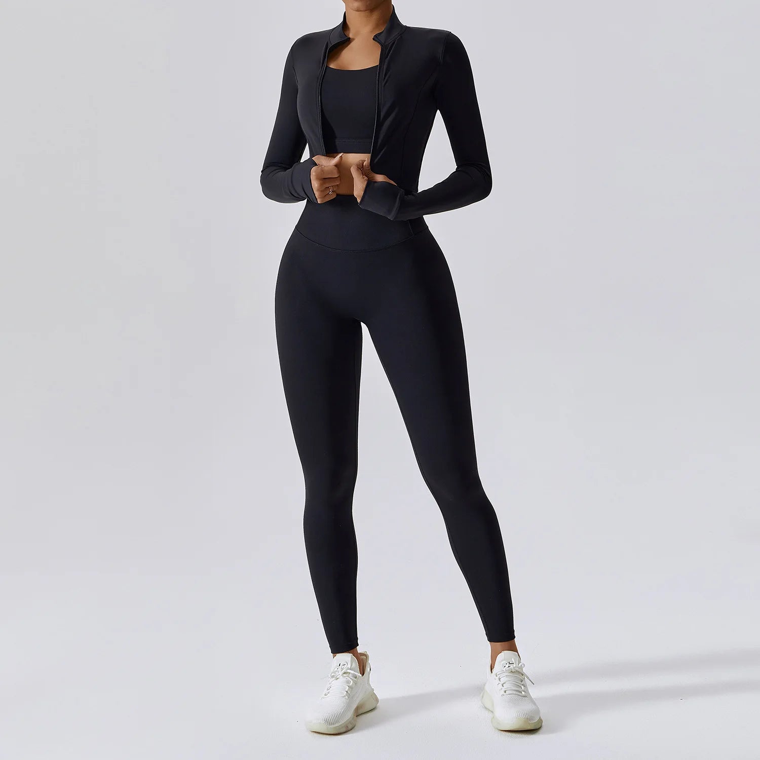 Workout Outfit Active Wear 3 Pieces Workout Clothes For Women Sports Bra High Waist Gym Leggings Long-Sleeved Fitness Sportswear