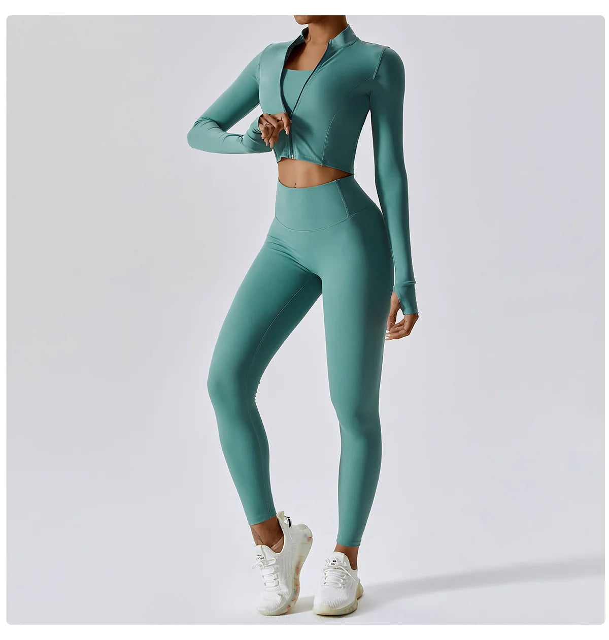 Workout Outfit Active Wear 3 Pieces Workout Clothes For Women Sports Bra High Waist Gym Leggings Long-Sleeved Fitness Sportswear