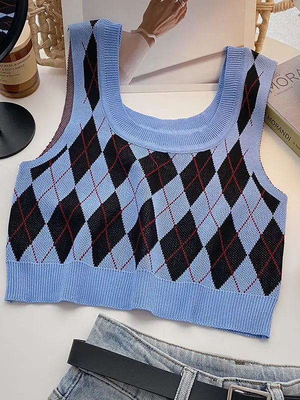 HELIAR Women Plaid Tank Tops Backless Cute Camis Female Crop Tops Knitted Tops Women Crop Tank Tops 2025 Summer