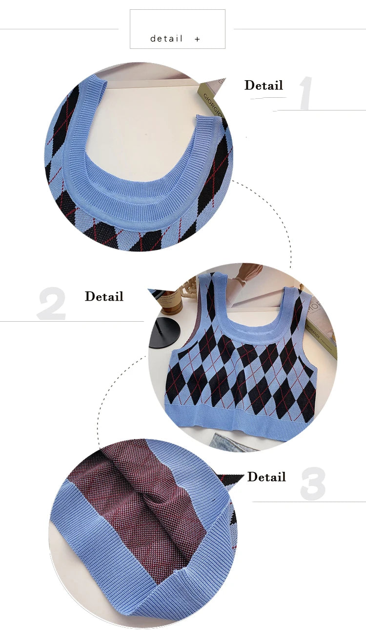 HELIAR Women Plaid Tank Tops Backless Cute Camis Female Crop Tops Knitted Tops Women Crop Tank Tops 2025 Summer