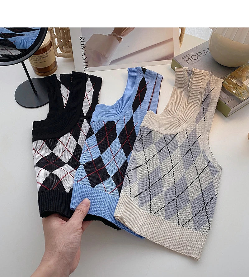 HELIAR Women Plaid Tank Tops Backless Cute Camis Female Crop Tops Knitted Tops Women Crop Tank Tops 2025 Summer