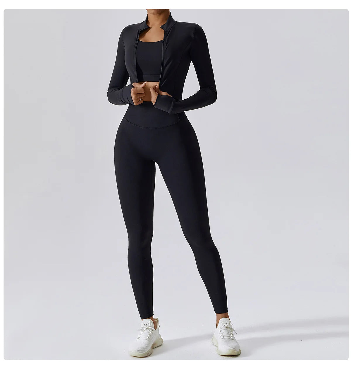 Workout Outfit Active Wear 3 Pieces Workout Clothes For Women Sports Bra High Waist Gym Leggings Long-Sleeved Fitness Sportswear