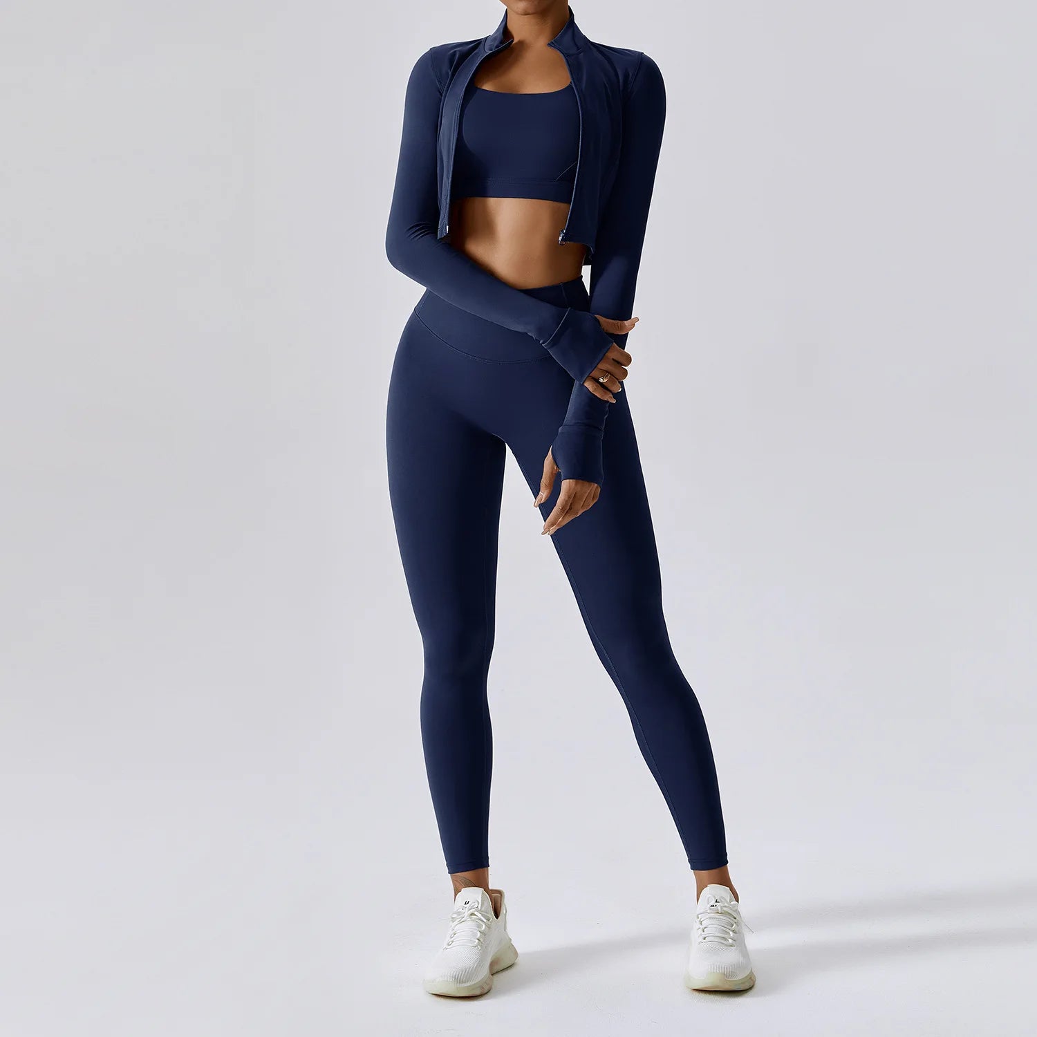 Workout Outfit Active Wear 3 Pieces Workout Clothes For Women Sports Bra High Waist Gym Leggings Long-Sleeved Fitness Sportswear