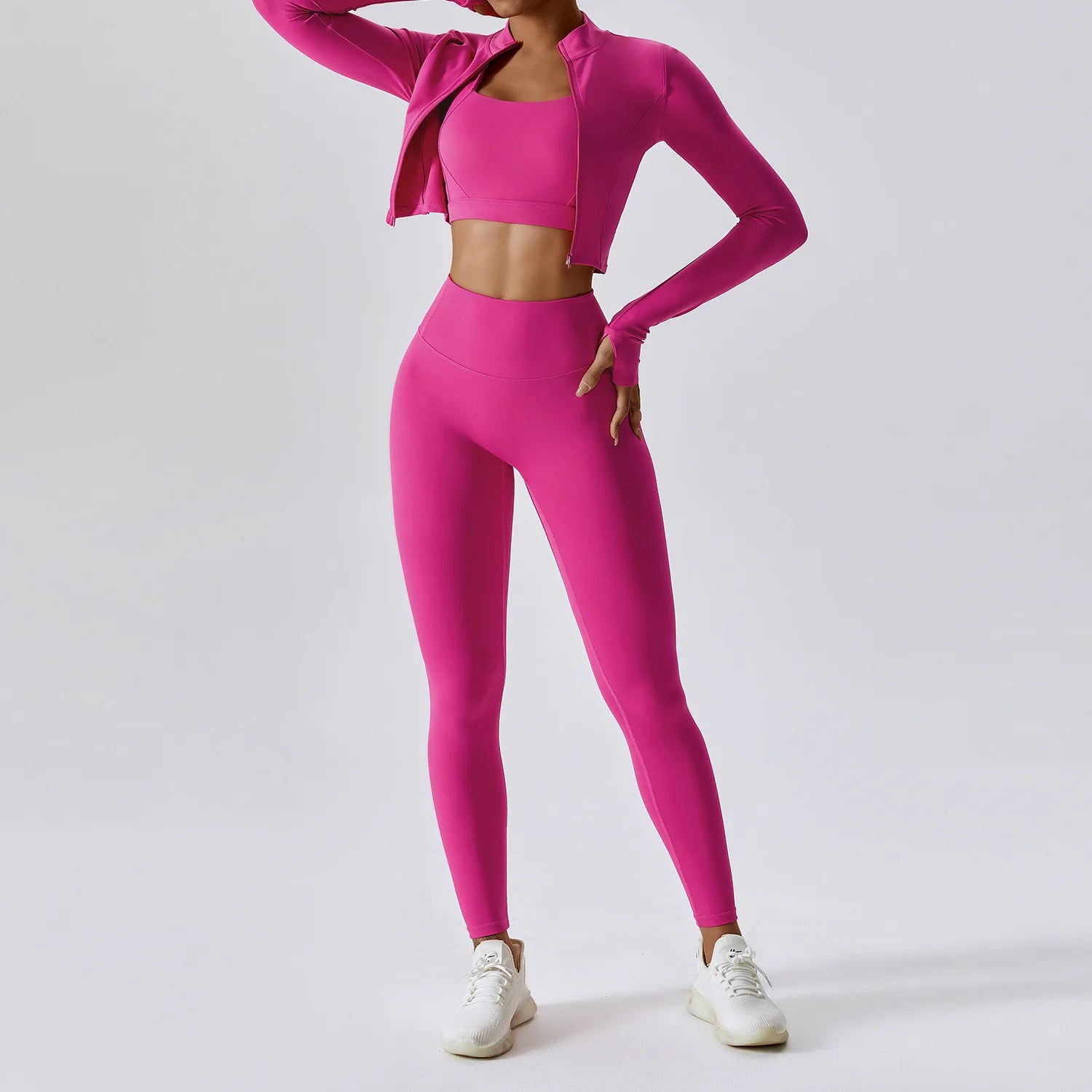 Workout Outfit Active Wear 3 Pieces Workout Clothes For Women Sports Bra High Waist Gym Leggings Long-Sleeved Fitness Sportswear