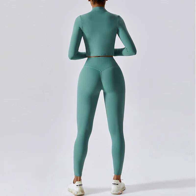 Workout Outfit Active Wear 3 Pieces Workout Clothes For Women Sports Bra High Waist Gym Leggings Long-Sleeved Fitness Sportswear