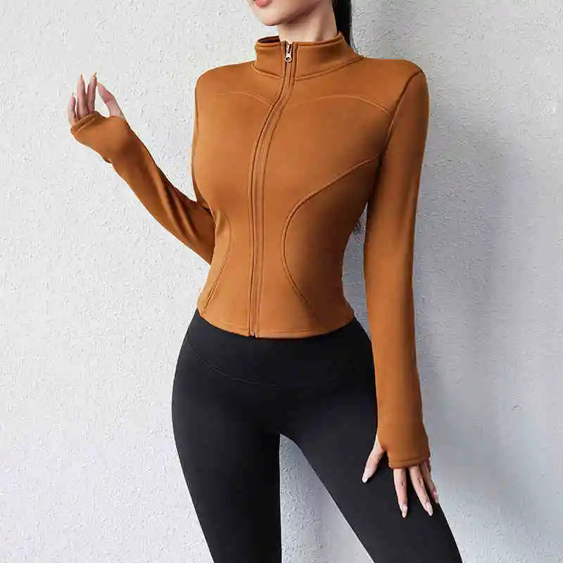 Activewear  Gym Jacket Quick Dry Womens Yoga Wear High Elasticity Breathable Long Zipper Sports Fitness Top