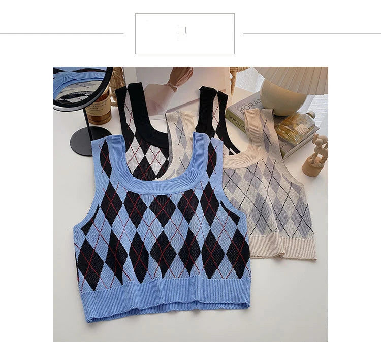 HELIAR Women Plaid Tank Tops Backless Cute Camis Female Crop Tops Knitted Tops Women Crop Tank Tops 2025 Summer