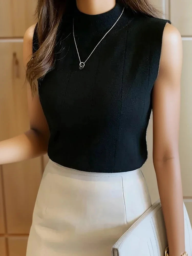 HELIAR 2025 Spring Women Knitted Green Tank Tops Women Thin Tops  Basic Casual Tank Tops O-neck Tees Sleeveless Tops Summer