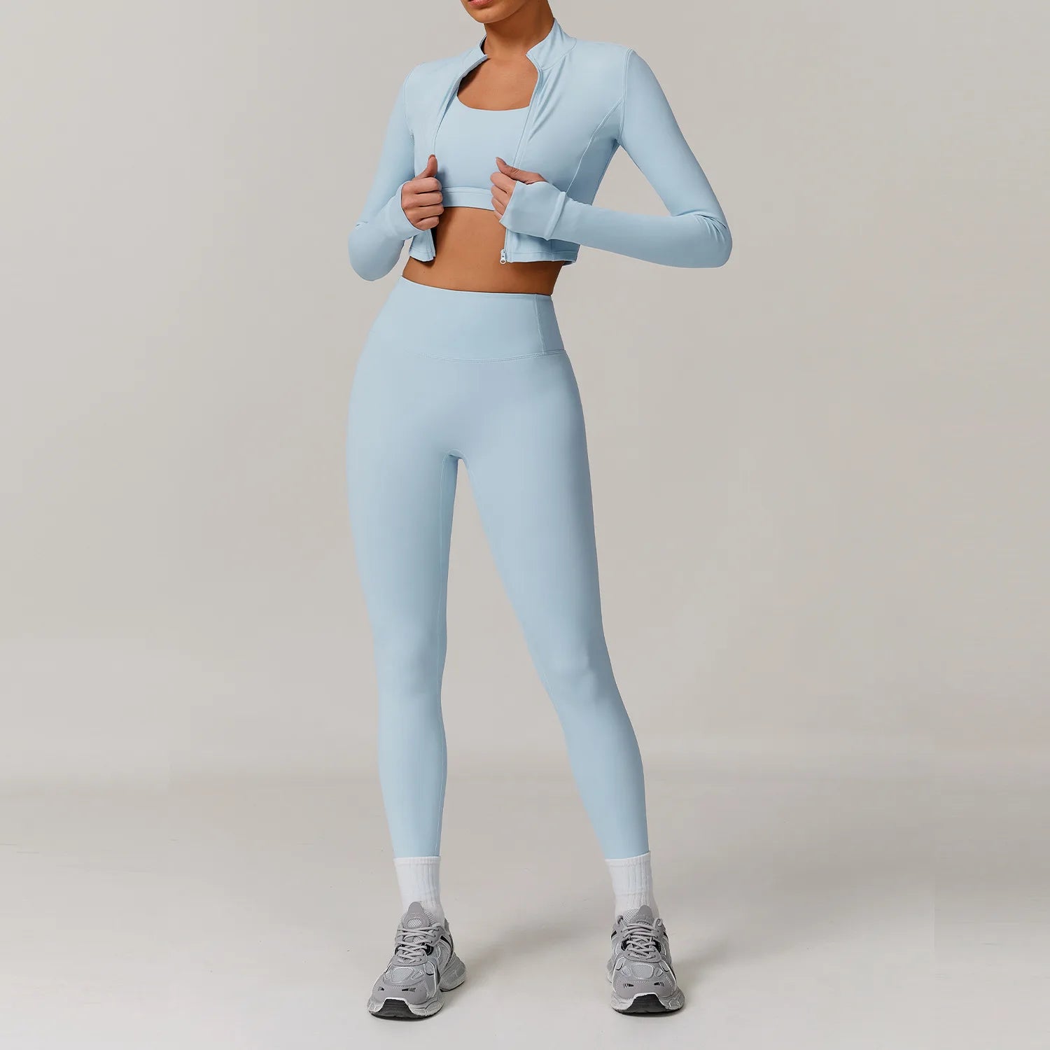 Workout Outfit Active Wear 3 Pieces Workout Clothes For Women Sports Bra High Waist Gym Leggings Long-Sleeved Fitness Sportswear