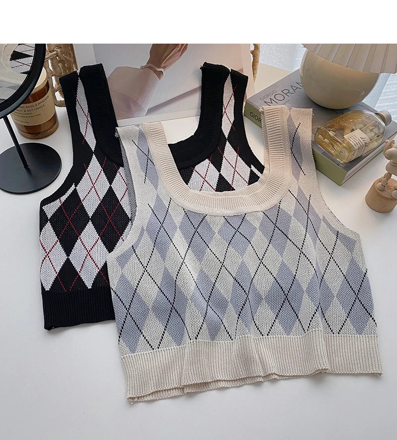 HELIAR Women Plaid Tank Tops Backless Cute Camis Female Crop Tops Knitted Tops Women Crop Tank Tops 2025 Summer