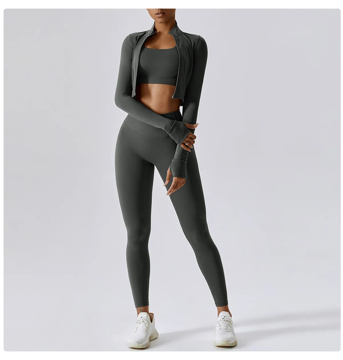 Workout Outfit Active Wear 3 Pieces Workout Clothes For Women Sports Bra High Waist Gym Leggings Long-Sleeved Fitness Sportswear