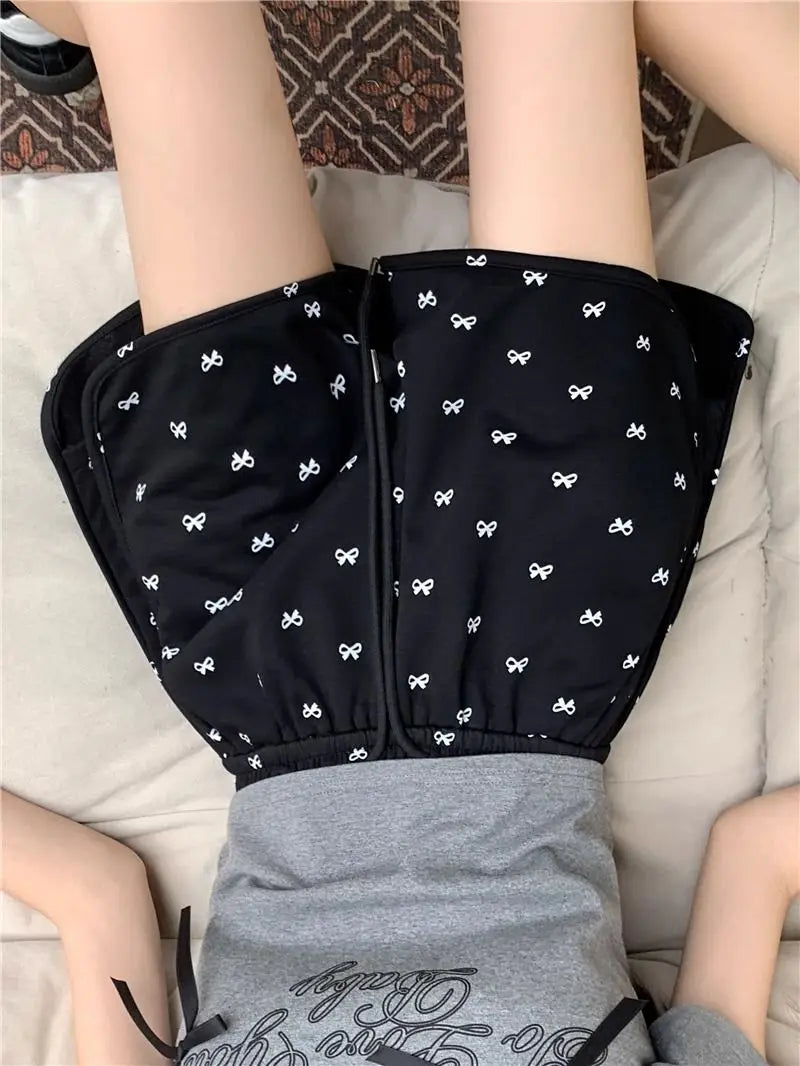 Shorts for Women Black Print Kawaii Short Pants Woman Elastic Waist Wide Cute Elasticty Harajuku Fashion Flowy Wholesale Elegant