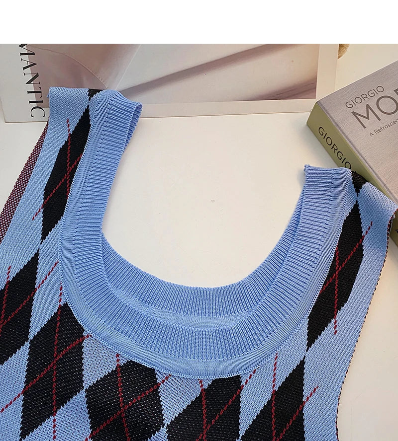 HELIAR Women Plaid Tank Tops Backless Cute Camis Female Crop Tops Knitted Tops Women Crop Tank Tops 2025 Summer