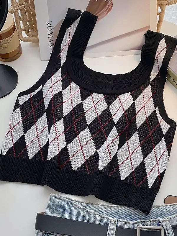 HELIAR Women Plaid Tank Tops Backless Cute Camis Female Crop Tops Knitted Tops Women Crop Tank Tops 2025 Summer