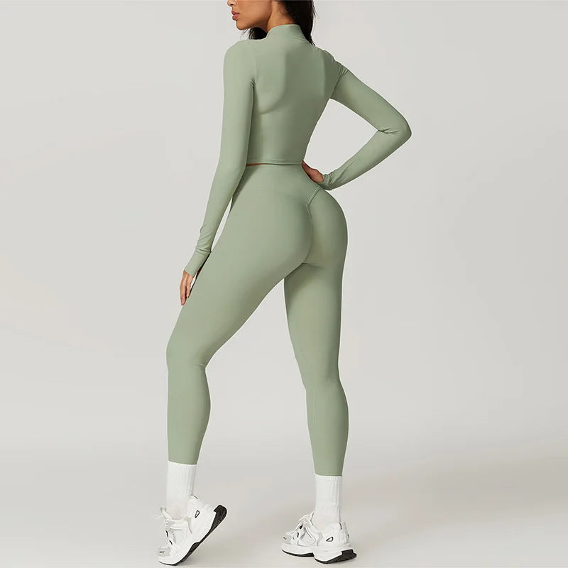 Workout Outfit Active Wear 3 Pieces Workout Clothes For Women Sports Bra High Waist Gym Leggings Long-Sleeved Fitness Sportswear