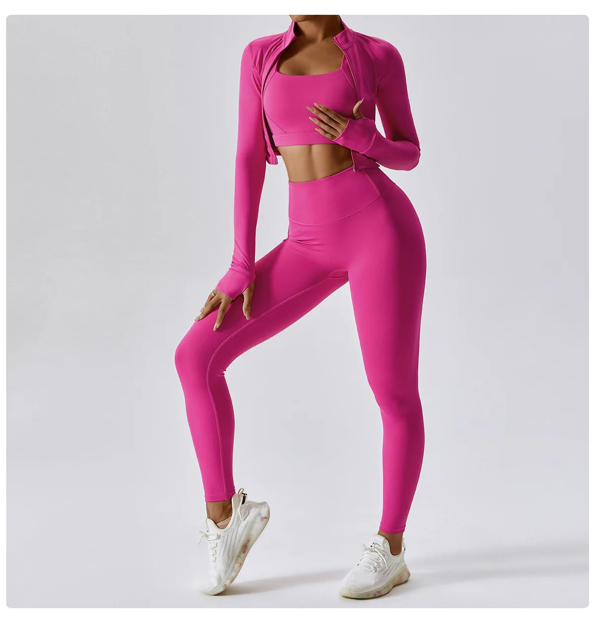 Workout Outfit Active Wear 3 Pieces Workout Clothes For Women Sports Bra High Waist Gym Leggings Long-Sleeved Fitness Sportswear