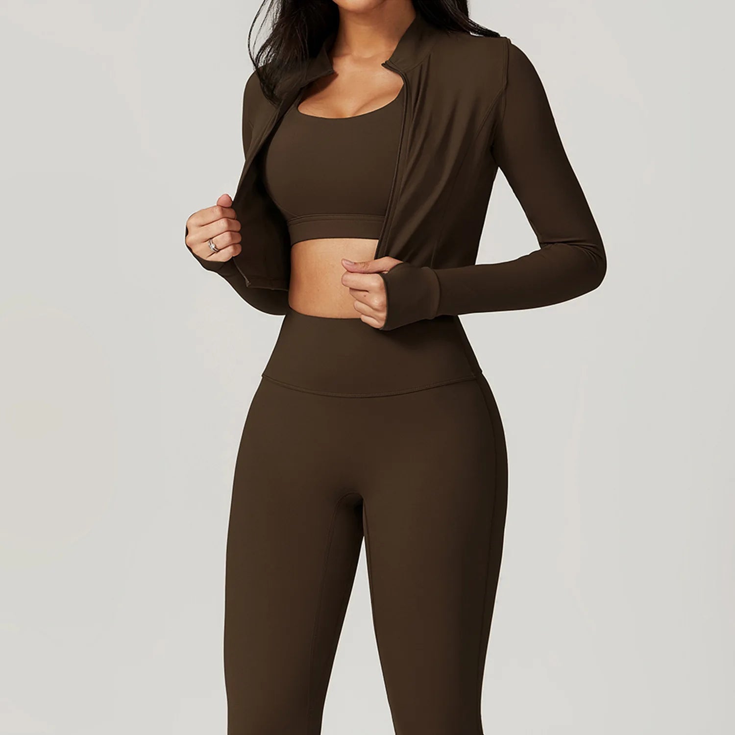 Workout Outfit Active Wear 3 Pieces Workout Clothes For Women Sports Bra High Waist Gym Leggings Long-Sleeved Fitness Sportswear